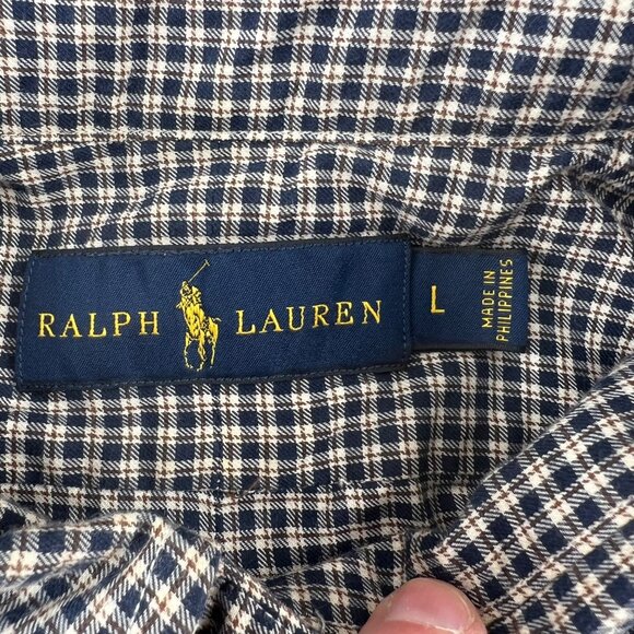 Ralph Lauren Men's size Large Navy Checkered Long Sleeve Button-Down Shirt - Picture 3 of 6